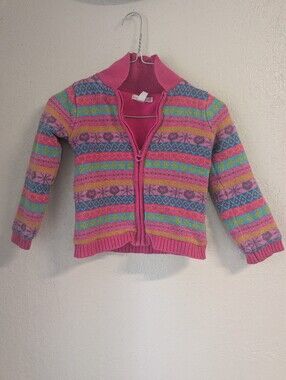 Maggie & Zoe Pink Multicolor Fair Isle Zip Sweater 6/7 Cottagecore Whimsy Twee